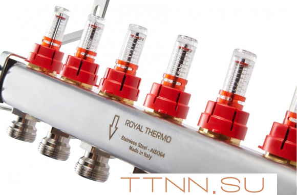 Для отопления Royal Thermo 1" ВР-3/4" НР, 12 выходов с расходомерами, нерж. (RTE 52.112)