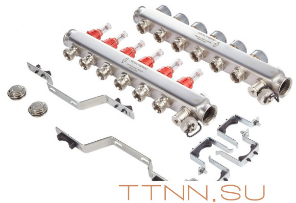 Для отопления Royal Thermo 1" ВР-3/4" НР, 4 выхода с расходомерами, нерж. (RTE 52.104) Для отопления Royal Thermo 1" ВР-3/4" НР, 4 выхода с расходомерами, нерж. (RTE 52.104)