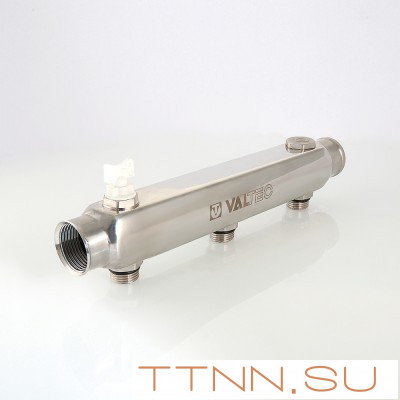 Коллектор из нержавеющей стали Valtec 100 мм, 1"х 6 выхода 1/2" VTc.510.SS.060406