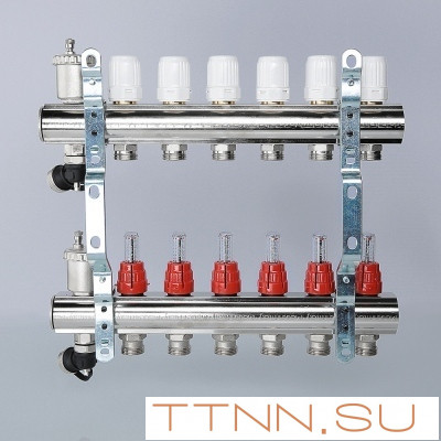 Для отопления VALTEC 1"х8 вых. Евроконус 3/4" с расходомерами в сборе Для отопления VALTEC 1"х8 вых. Евроконус 3/4" с расходомерами в сборе