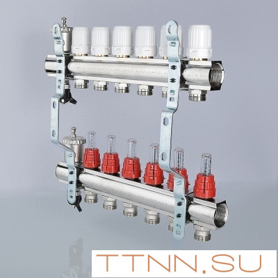 Для отопления VALTEC 1"х8 вых. Евроконус 3/4" с расходомерами в сборе Для отопления VALTEC 1"х8 вых. Евроконус 3/4" с расходомерами в сборе