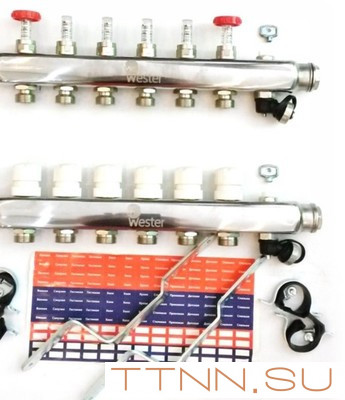 Коллектор для теплого пола Wester 1"-3/4 в сборе с расходомерами на 12 выходов